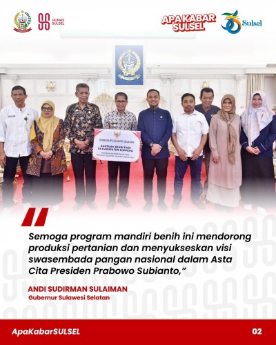 Dorong Swasembada Pangan, Gubernur Sulsel Beri Bantuan Benih Padi Kab Sidrap dan Soppeng
